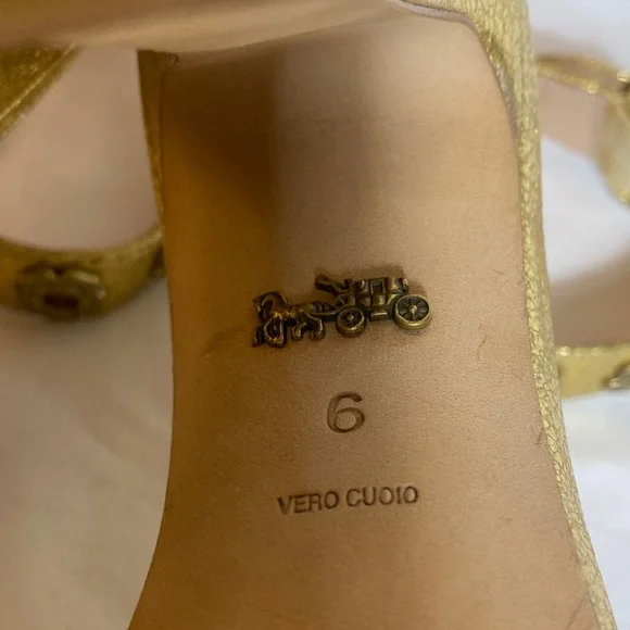 Coach Gold Elizabeth Heels with Tea Rose Eyelets and Ankle Strap Women 6 - Picture 10 of 11